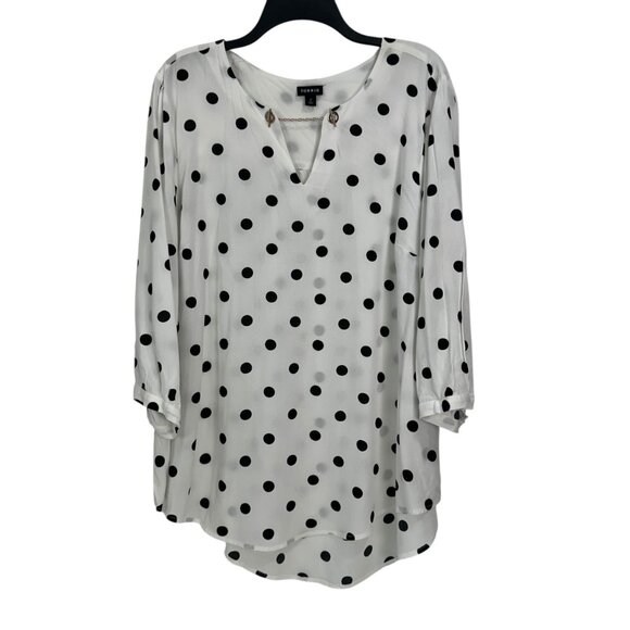 Torrid  Polka Dot V-Neck Chain Detail Top Blouse SZ 2XL  3/4 Sleeves White/Black - Picture 10 of 10